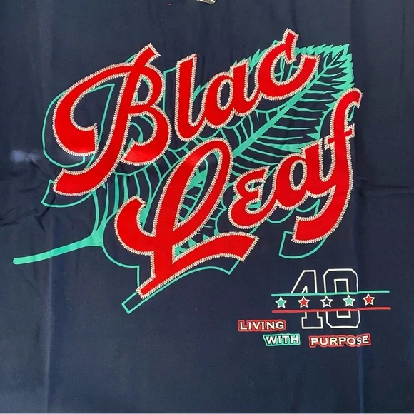 Men’s Short Sleeve Baseball Tee Blac Leaf Print Blue Blac Leaf Size S - Picture 4 of 6